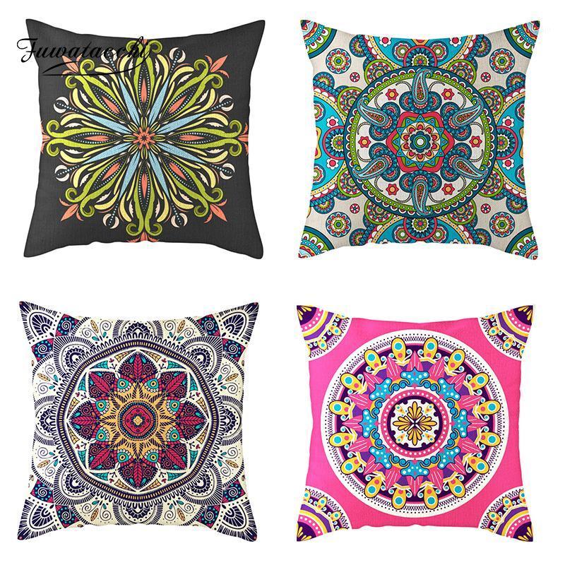 

Fuwatacchi Colorful Mandala Floral Nordic Cushion Cover Black Green Painting Flowers Throw Pillow Cover Linen Floral Pillowcase1, Pc09582