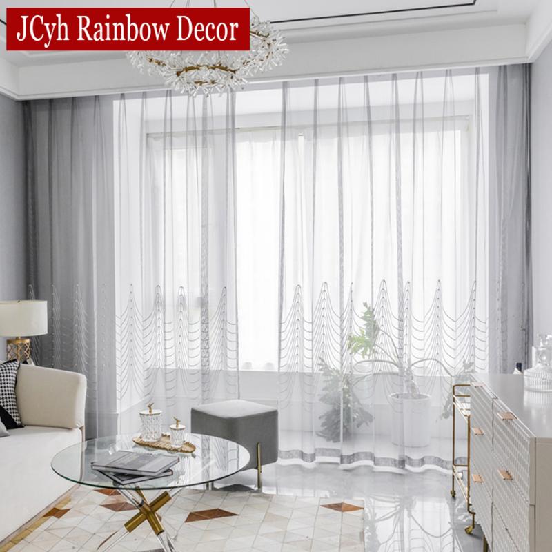 

Latest Embroiderey Sheer Curtains for Living Room Door Luxury Bedroom Tulle curtains for Window Treatments Party Voile Drapes, Gray sheer curtains
