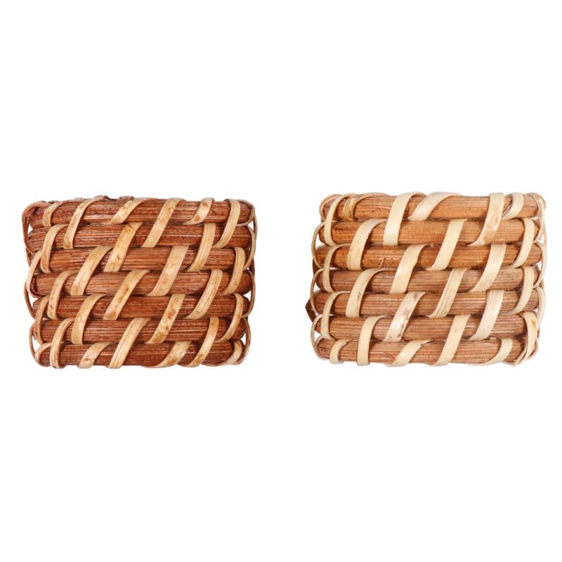 

2pcs Rattan Woven Napkin Ring Holder Buckle Clamp Party Supplies for Restraurant and Hotel (Random Color