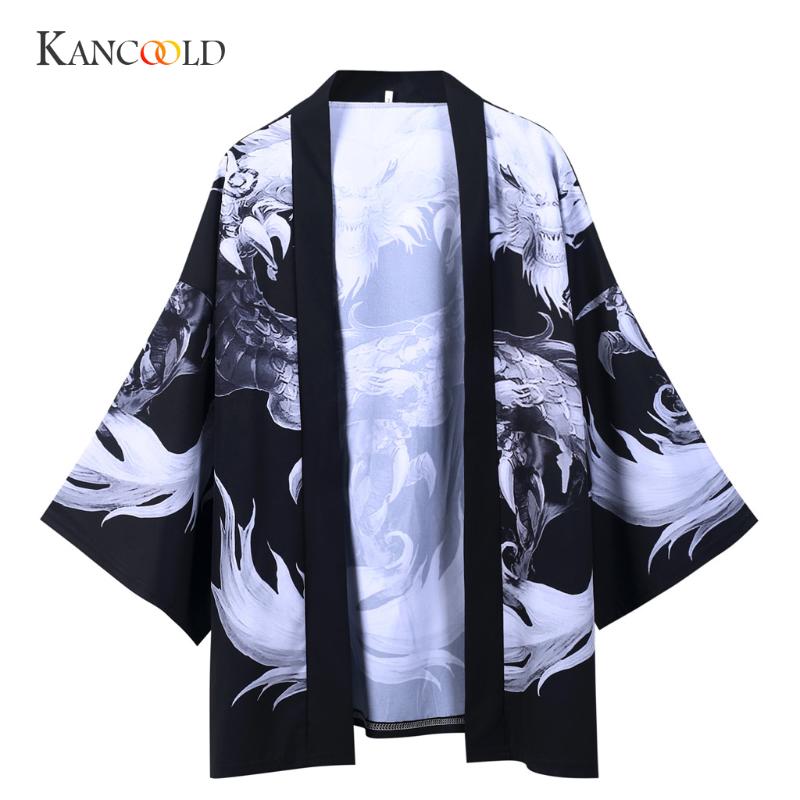 

KANCOOLD Men Casual Shirts Summer Japanese Five Point Sleeves Kimono Polyester Mens And Womens Cloak Jacke Top Blouse Dec18, Blue