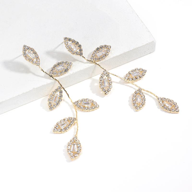 

AMORCOME Fashion Gold Color Leaves Tassel Earrings for Women Cubic Zircon CZ Rhinestone Crystal Dangle Earrings Wedding Jewelry