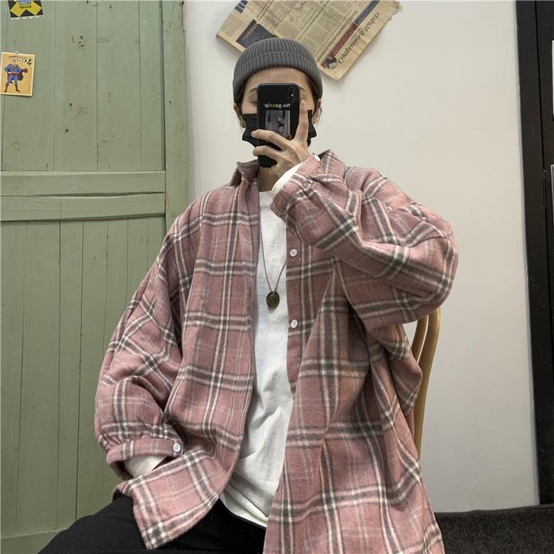 

Men's Shirt 2020 Spring New Handsome Loose Plaid Printing Wild Couple Long Sleeve Shirt Youth Personality Fashion Men's Wear, Khaki