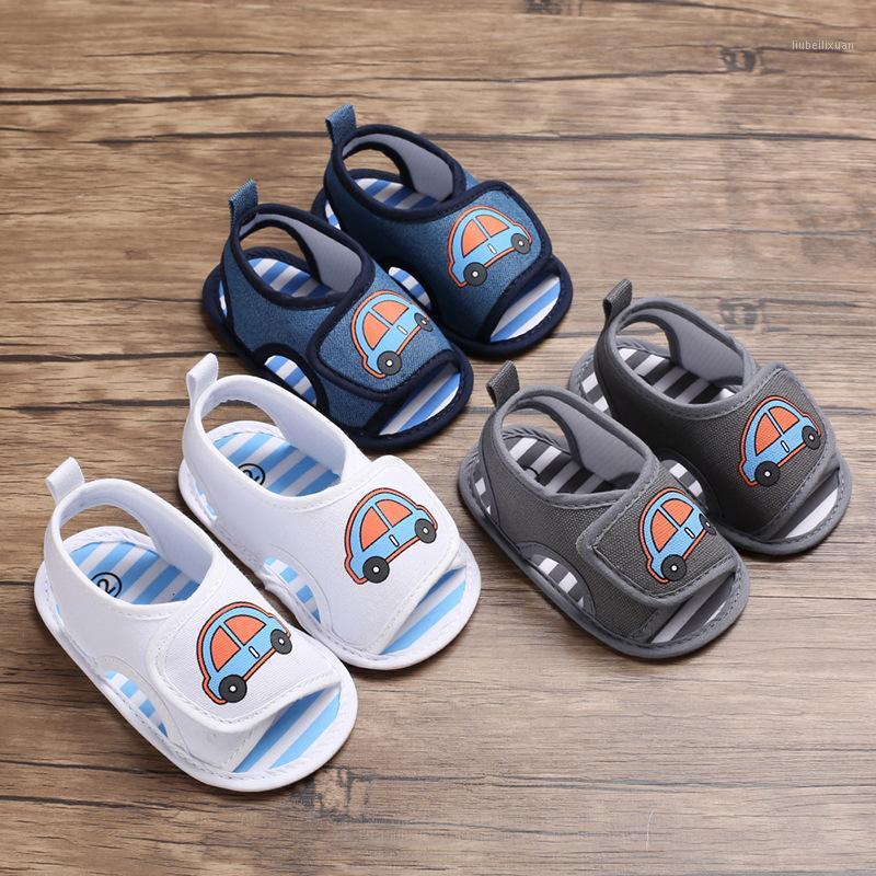 

New Cartoon Car summer Newborn baby Sandals soft bottom infant breathable baby shoes Canvas Unisex Low Tube Toddler Shoes1, White