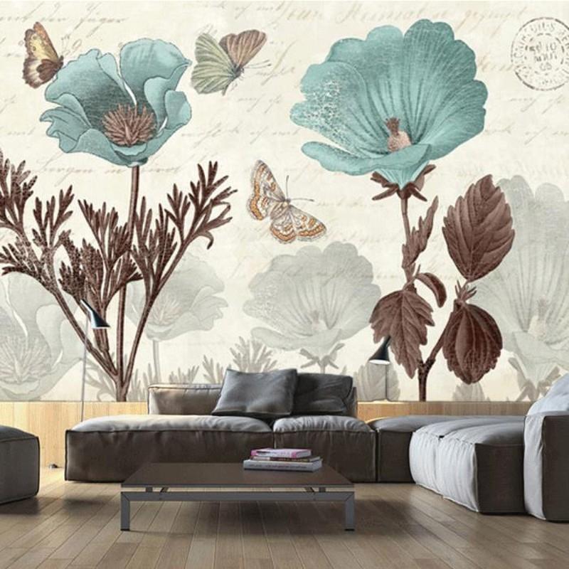 

Dropship Custom Size Photo Custom Wall Painting Wallpaper Bedroom TV Background Flower Tulip Retro Nostalgia Wallpaper Mural, As pic