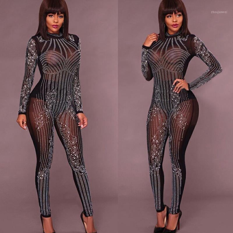 

Women' Jumpsuits & Rompers Sexy Europe And The United States Nightclubs Amazon Drilling Mesh, White