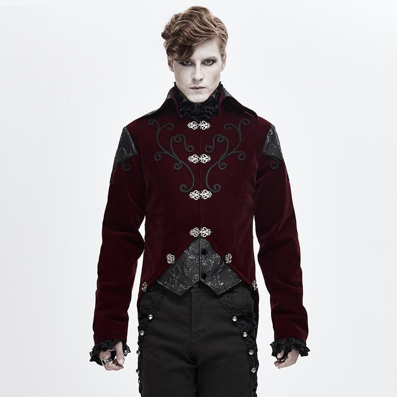 

Mens Tailcoat Jacket Goth Steampunk Uniform Praty Outwear Coat Men' Red Coat Trench Vintage Cosplay