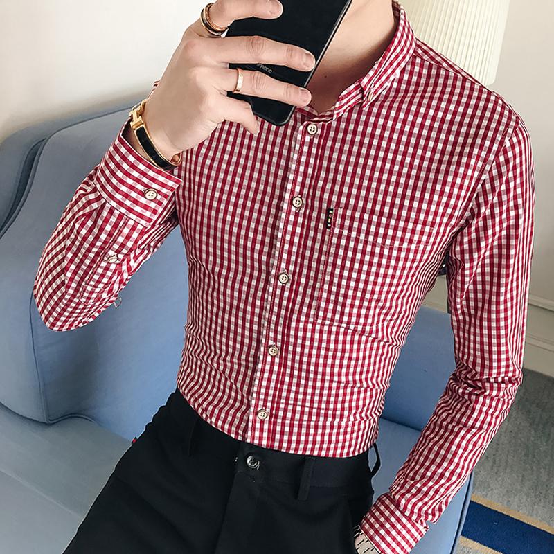 

2021 Fashion Men Casual Long Sleeved Printed shirt Slim Fit Male Social Business Dress Shirt Brand Men Clothing Soft Comfortable, Black