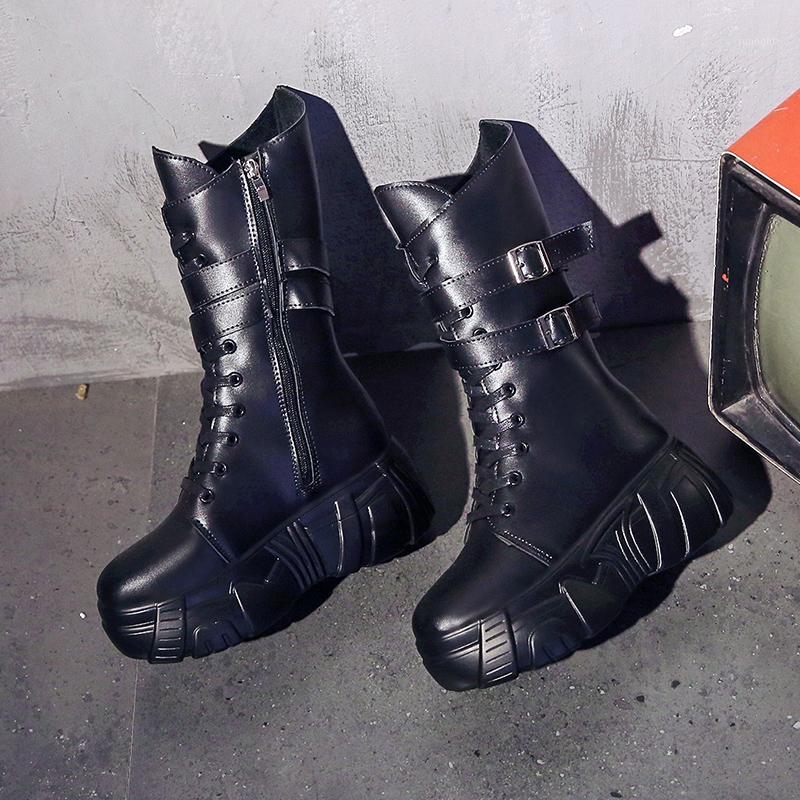 

Designer Leather Women motorcycle Boots thick high heels platform Boots Party Night Club Ladies Casual Wedges Shoes1, Single