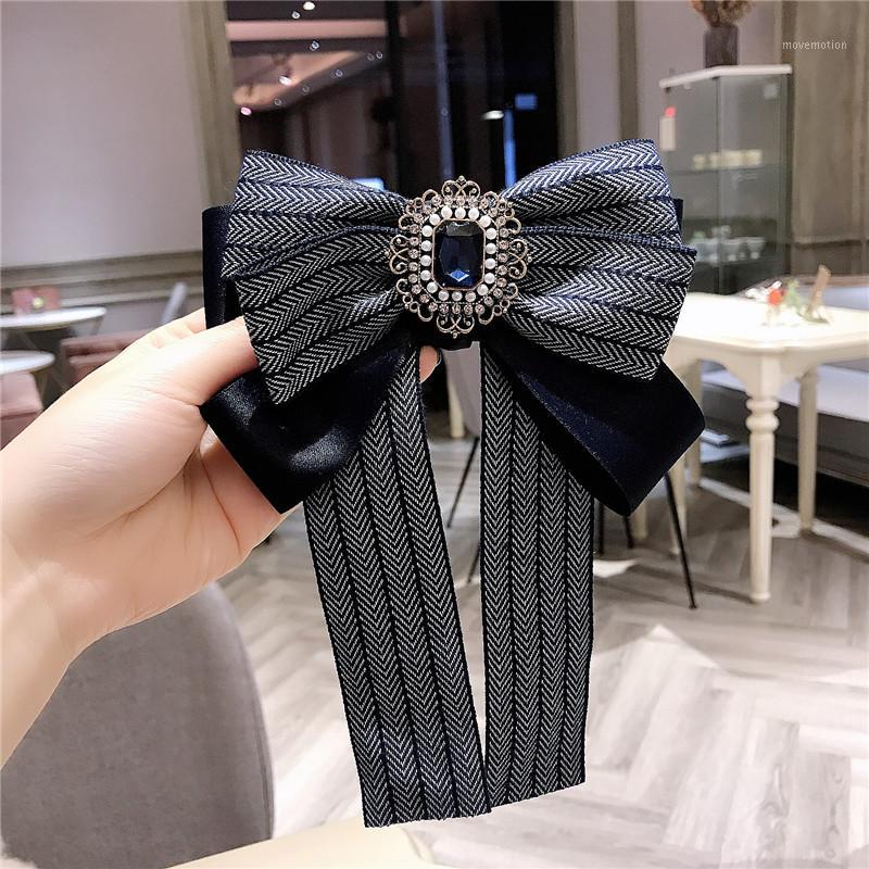 

Korean Rhinestone Color Striped Pins Large Bow Tie Elegant Women's Shirts Accessories Gifts Handmade Bowtie1