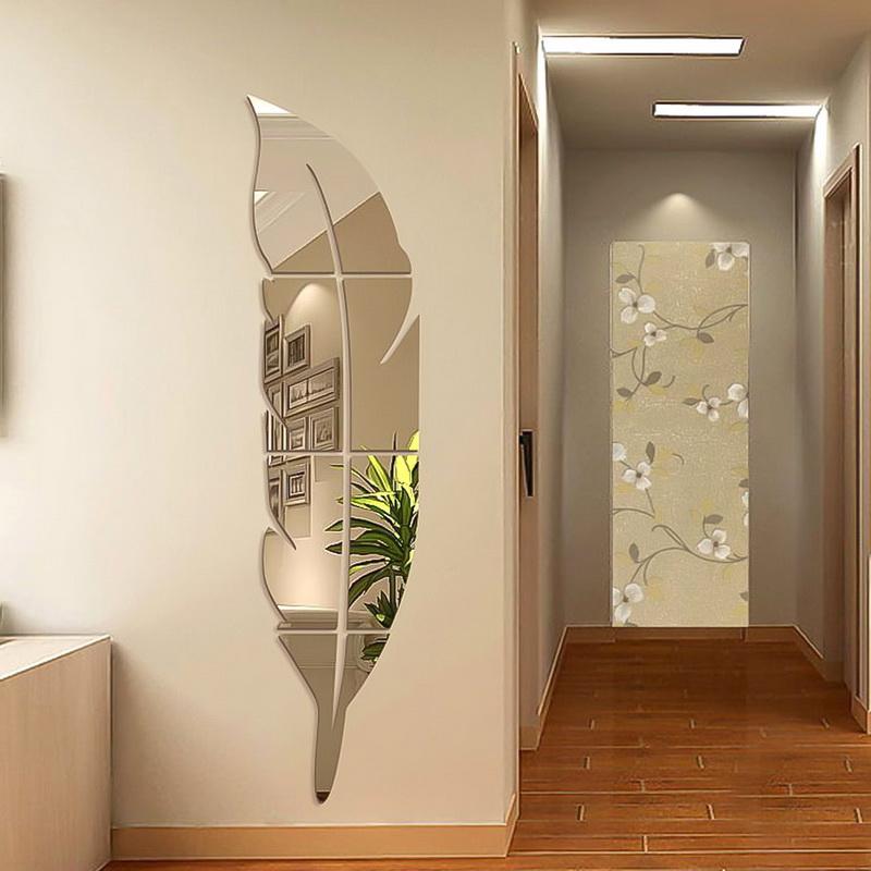 

Mirrors DIY Feather Plume 3D Mirror Wall Sticker For Living Room Art Home Decor Decal Acrylic Mural Wallpaper