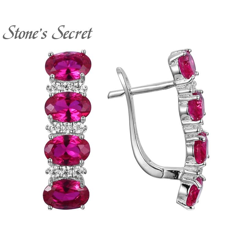 

925 Sterling Silver Red Corundum Earrings for Women Red Stone Fine Jewelry for Wedding