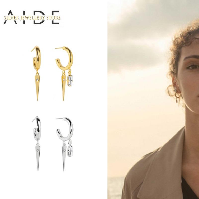 

Stud AIDE Fashion C Shape Earrings For Women Geometric INS Triangle Zircon Cone Pendientes Piercing Earings Silver 925 Jewelry