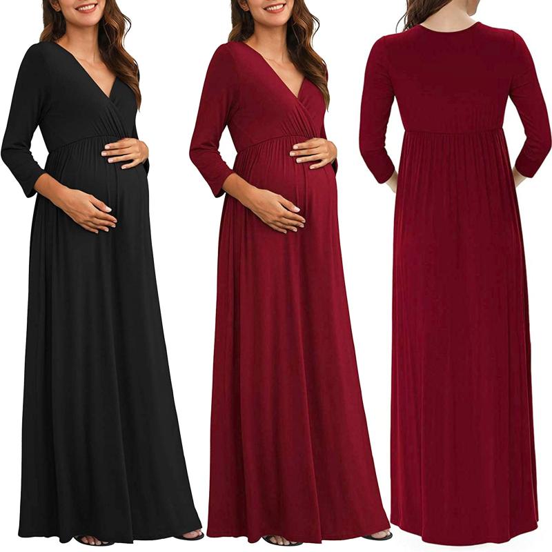 

Maternity Clothes Dresses For Pregnancy Women V-Neck Dress Pregnant Female Nursing Clothing For Photo Shoot vestidos, Black