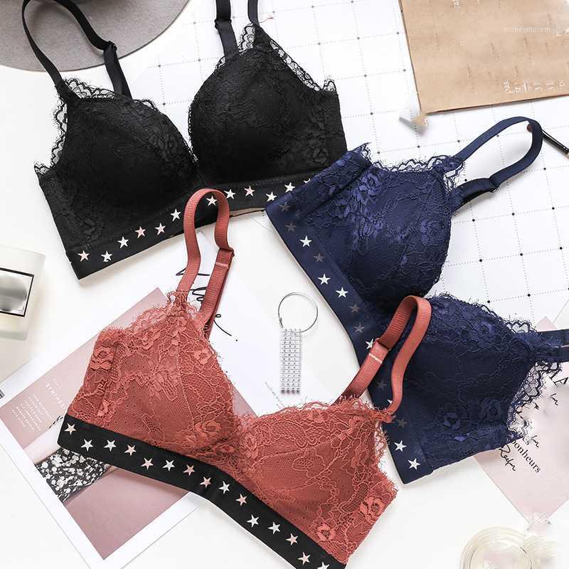 

Star lace wireless push up underwear sets small adjustable intimates young girls sexy lingerie suits women fashion bra set1, Black