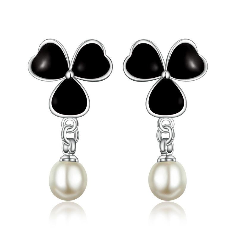 

New 925 Sterling Silver Drip Oil Pearl Flower Eardrop Earrings For Woman Wedding Engagement Fashion Party Charm Jewelry
