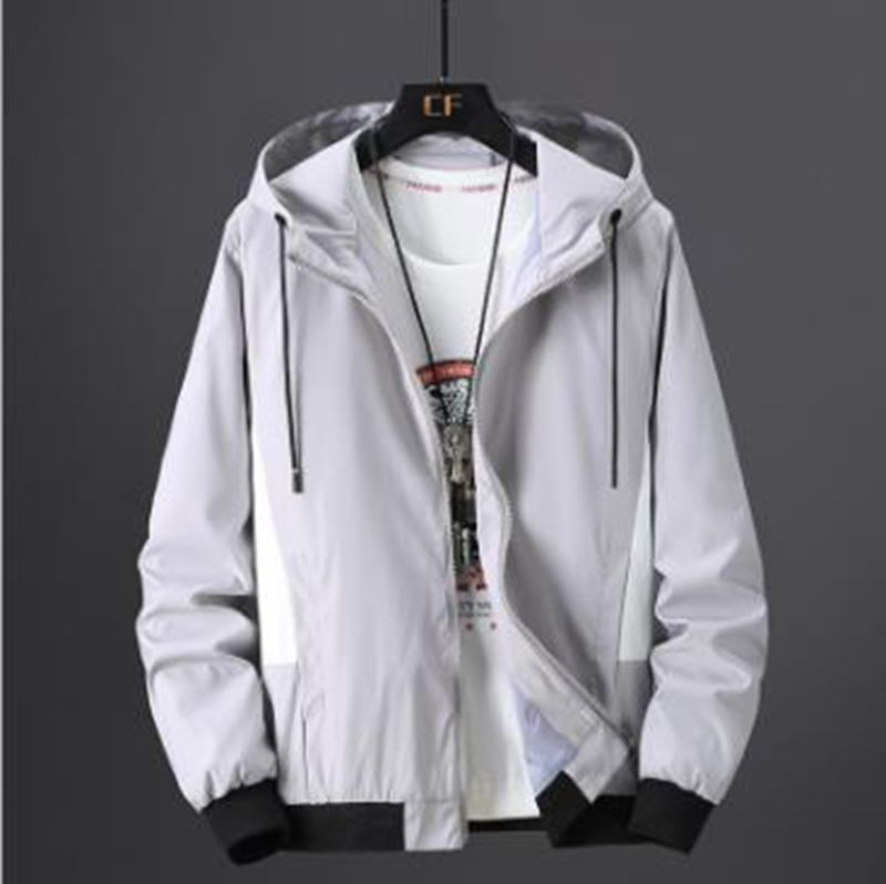 

Wholesale spring and autumn men's jacket color matching large student hooded coat size S-8XL, Gray