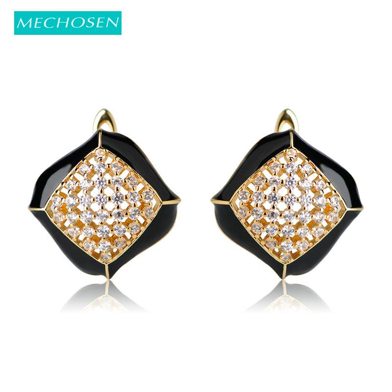 

MECHOSEN Micro Paved Zirconia Square Stud Earrings For Women Girls Gold Color Crystal Enamel Brincos Bijuterias Boucle d'oreille