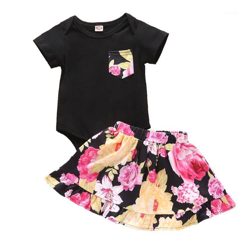 

SAGACE Infant Girl Clothes Fashion Short Sleeved Romper + Floral Print Short Skirt Suit Summer Newborn Baby Girl Clothing1, Black
