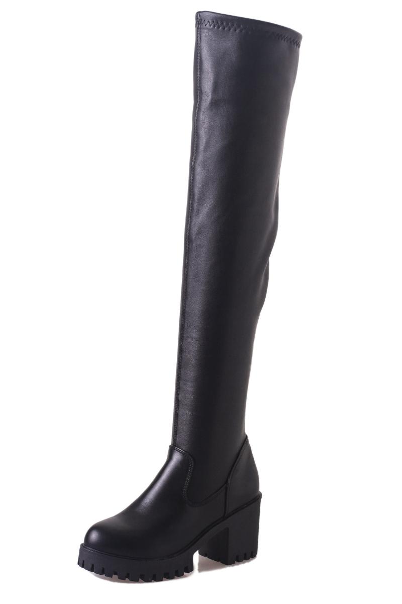 

Autumn Winter Women Boots Thigh High Boots Ladies Fashion pu leather Lace-up Woman Winter Shoes Slim the knee high, Black