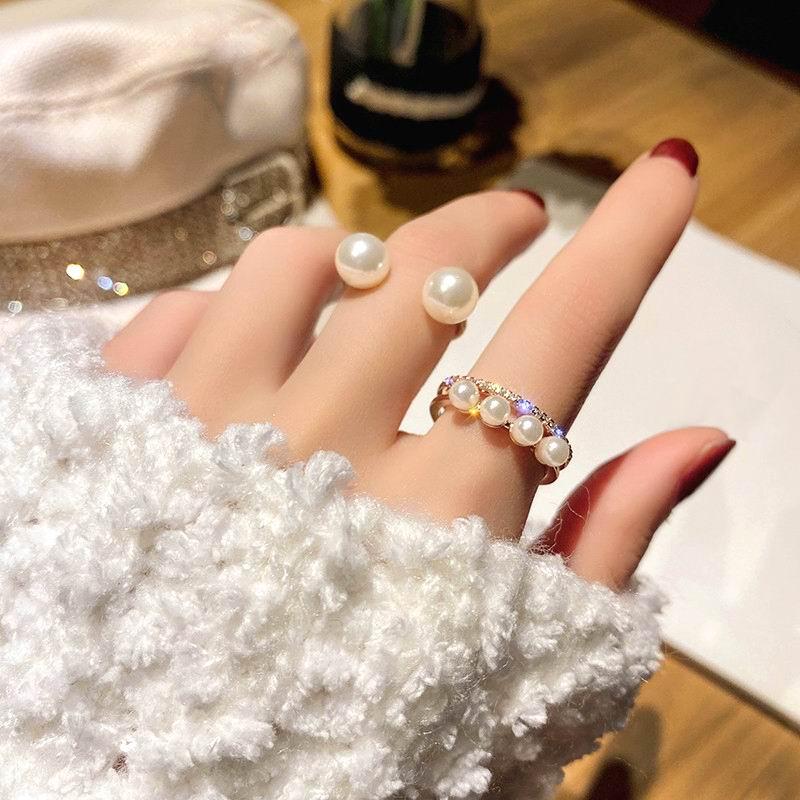 

Korean 2pcs Pearl Ring Set Double Layers Open Ring Adjustable Jewelry Bijoux