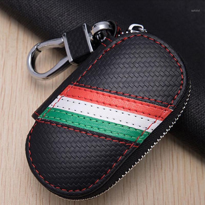 

Carbon Fiber Leather Keychain Men Women Key Holder Organizer Flag Striped Multifunctional Car Key Case Wallet Mini Card Bag1