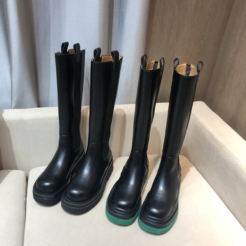

2021 Platform Shoes Knee Booties Women Botega Boots Cowskin Leather Boots Green Color Bottom Sneakers Luxurys Designers Shoes, Black