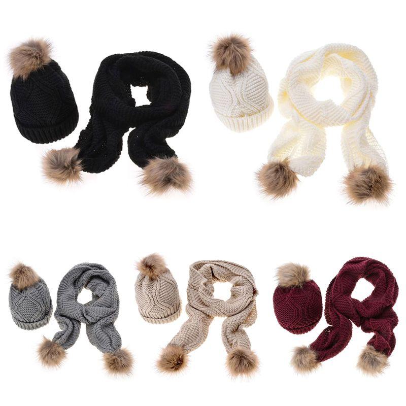 

Women Winter Scarf Hat Set Rhombus Knit Pompom Ball Cuffed Beanie Cap Shawl