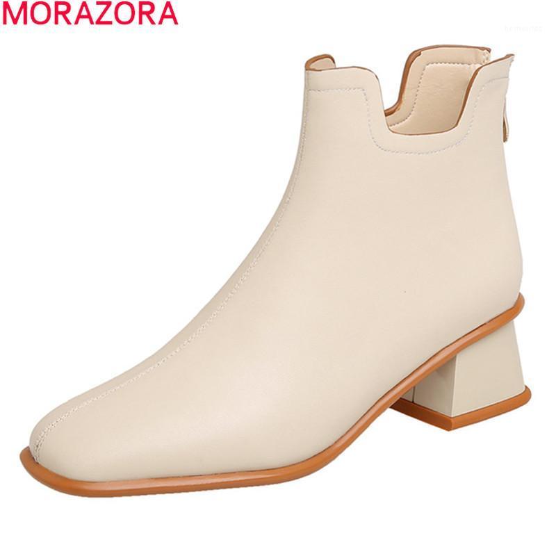 

MORAZORA 2020 New arrival fashion ankle boots thick heels square toe ladies shoes autumn winter mixed colors women boots1, Black