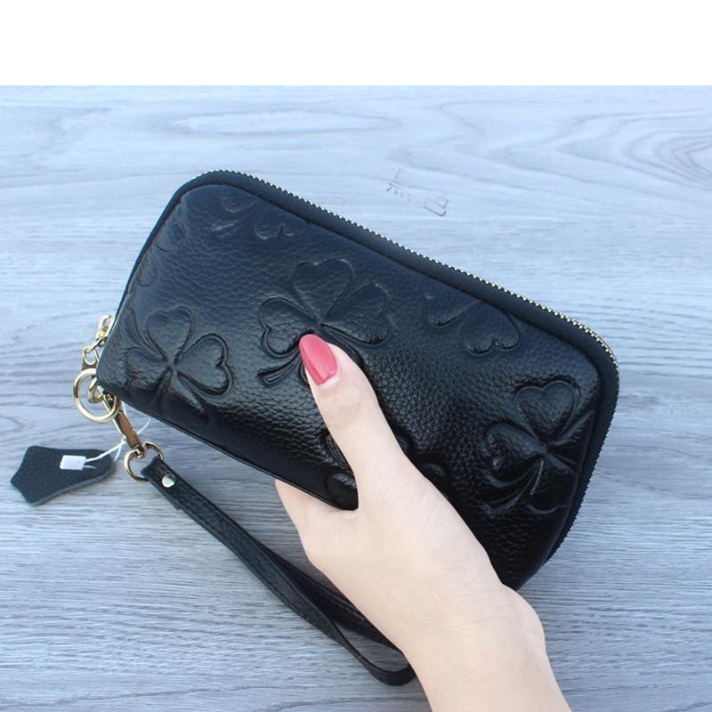 

Lady Genuine Leather Cosmetic Bag Women Clutch Bag Mobile Phone Ladies Evening Makeup Travel Cosmetic Pouch Beauty Case, Black