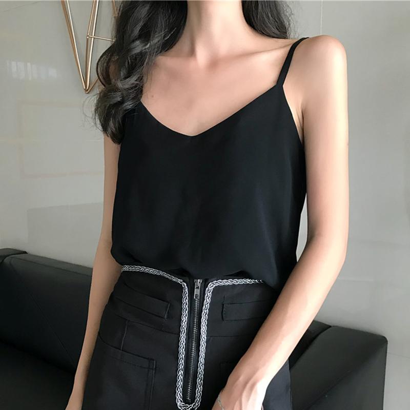 

Chiffon Womens Tank Tops Sleeveless Blouse Tee T shirts Summer 2020 Sexy Vest Camisole Sexy V-Neck Crop Top White Blue Black, Gray
