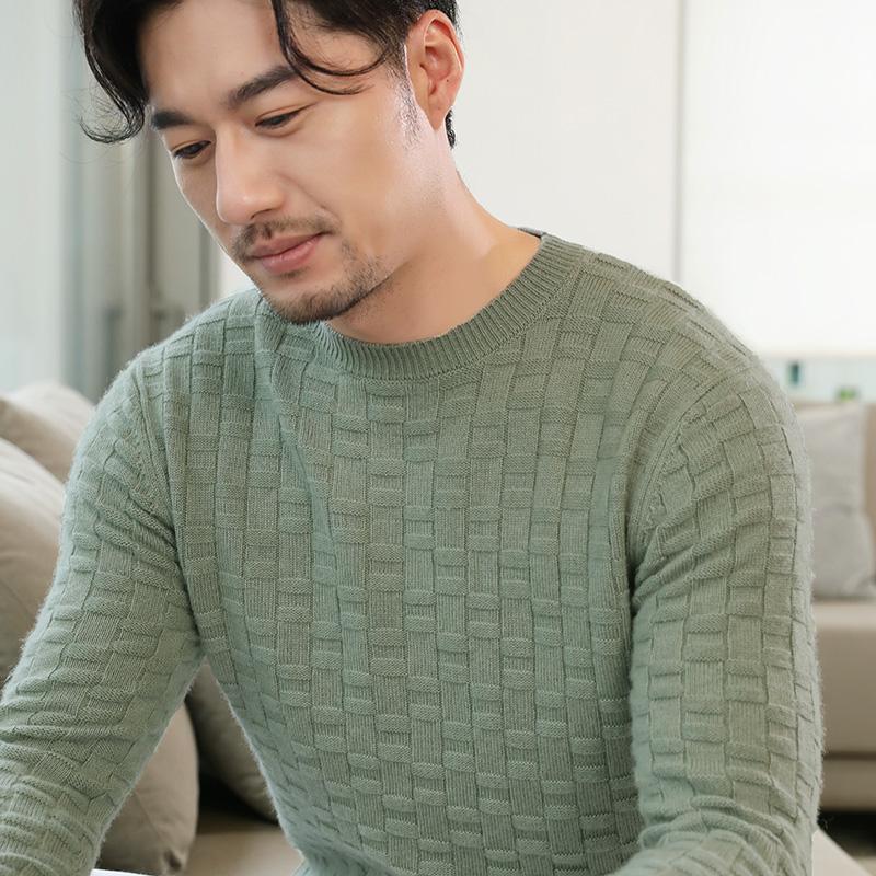 

Zocept 2020 Winter New Men' Cashmere Sweater O-Neck High-Quality Wool Knitted Checkered Pattern Design Soft And Warm Pullovers, Green