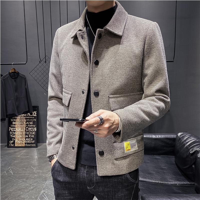 

Autumn and Winter Wool Blends Coats Solid Short Men Casual Jackets Mens Overcoat Korean Woolen Windbreaker Brand Clothing, Gray