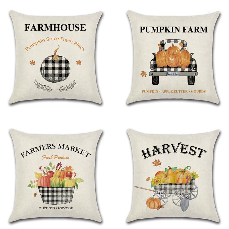 

Thanksgiving Day Pumpkin Truck Harvest Decor Cushion Cover Sofa Home Decor Fall Autumn Farm 45*45 cm Printed Pillow Covers1