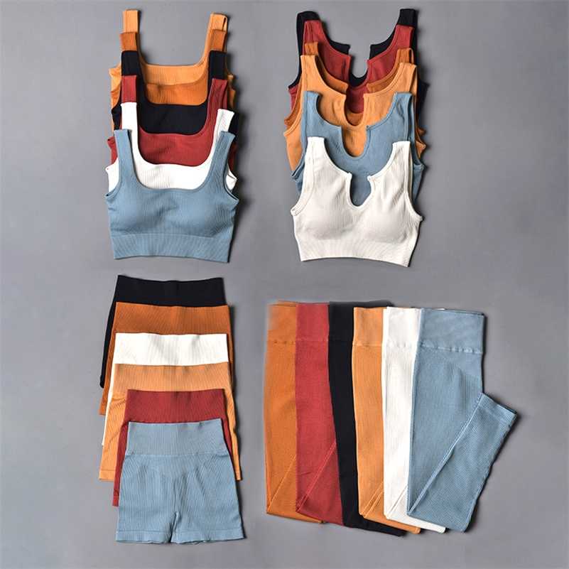 Seamless Sport Set Women 2 Two Piece Crop top Bra Leggings Shorts Yoga Sportsuit Wear Workout Outfit XL Fitness Gym Clothes 211221-image-747374734