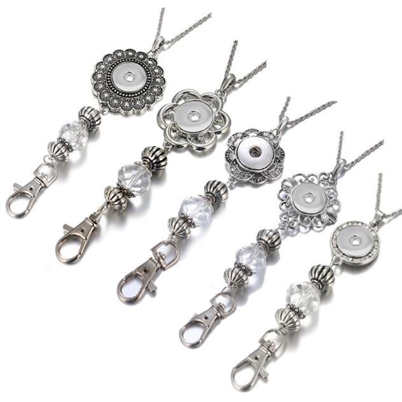 

Flower Shape Working ID Holder Lanyard Snaps Pendant Necklace 18mm Snap Button Jewelry Snaps Necklace For Snap Jewelry