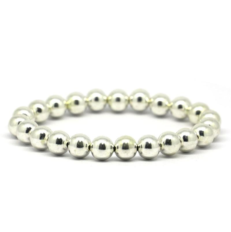 

Solid 925 Sterling Silver 8mm Beads Stretch Bracelet