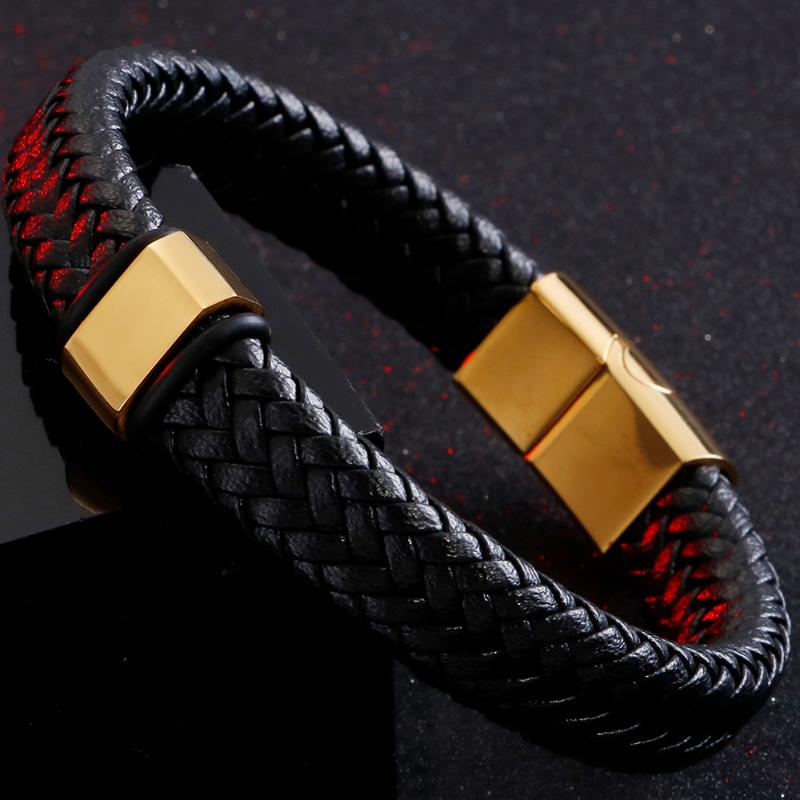 

Vintage 12MM Braided Leather Wrap Bracelet for Men Wrist Band With Stainless Steel Magnetic Clasp Logo Name Engrave