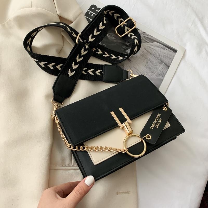 

2021 New Mini Handbags for Women Fashion Panelled Designer Wide Strap Messenger Shoulder Bag Purse Simple Style Crossbody Bags, Black