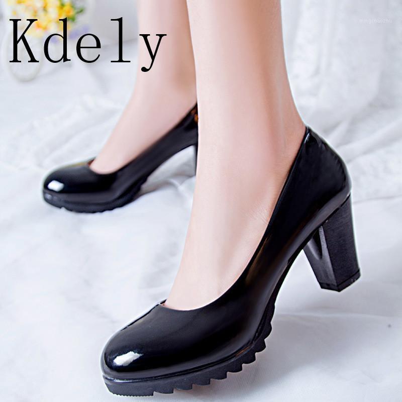 

New Women Pumps Shoes Women PU Leather Shallow Slip-On Solid Round Toe High heels Wedding Party Derss Shoes Mujer Plus size401, Black