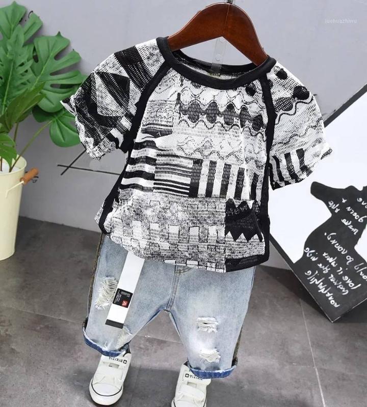 

children little boys clothing sets 2020 summer fashion toddler kid T-shirt denim jeans shorts clothes outfit for 2 3 4 5 6 Years1, 13