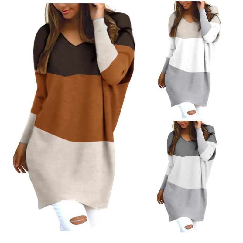 

2020 New Arrival T Shirt For Women Sexy Causal Long Sleeve Sweater Tshirt Baggy V Neck Knitted Jumper Clothes Camisetas Mujer