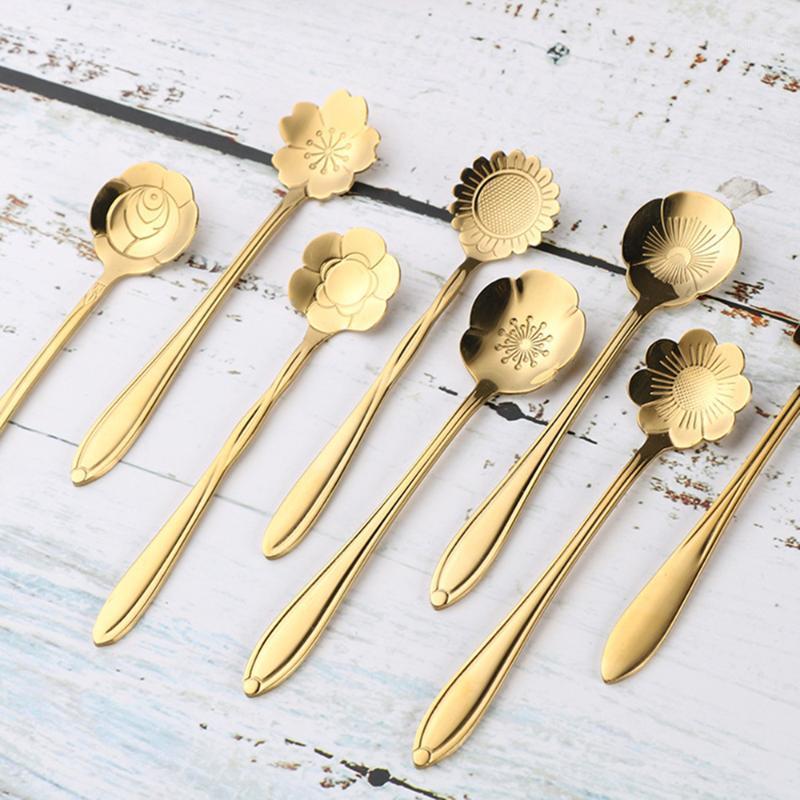 

8pcs/Lot Coffee Sugar Spoons Creative Stainless Steel Ice Cream Dessert Spoon Flower Shape Elegant Kitchen Tableware Set1