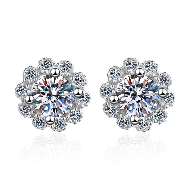 

ANZIW 925 Sterling Silver Round Cut Moissanite Diamond Flower Stud Earrings For Women Stud Earrings Wedding Jewery