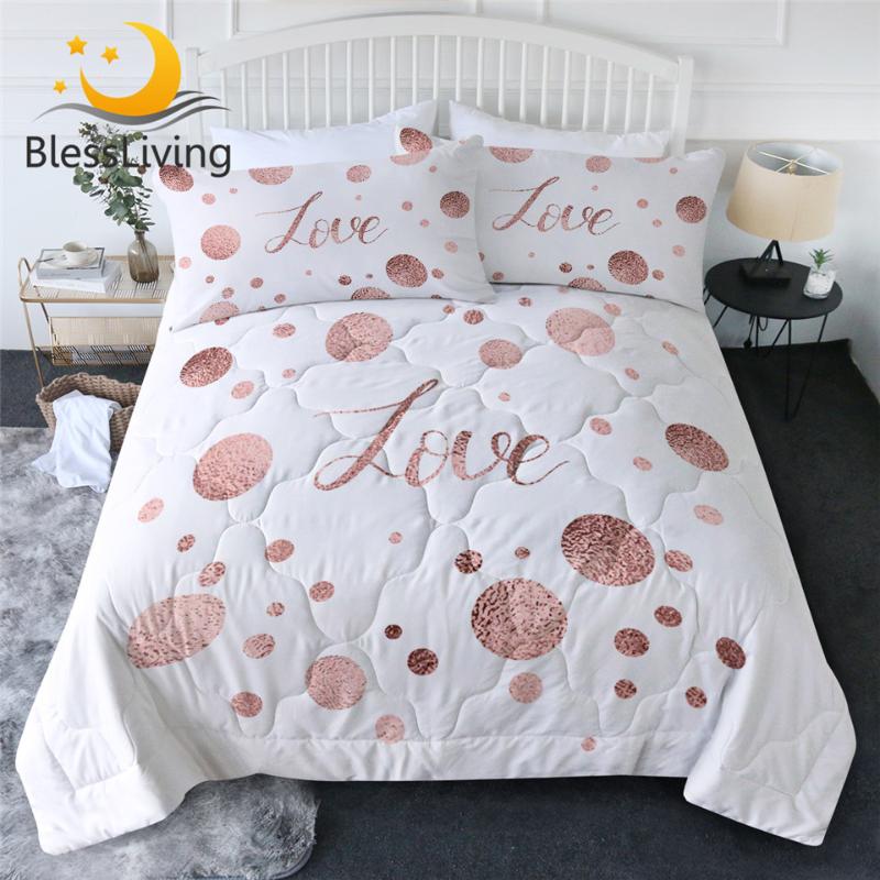 

BlessLiving Love Bedding Queen Letters Summer Duvet Glitter Quilt Set Rose Gold Air-conditioning Comforter Girls Bed Cover 3pcs, 002