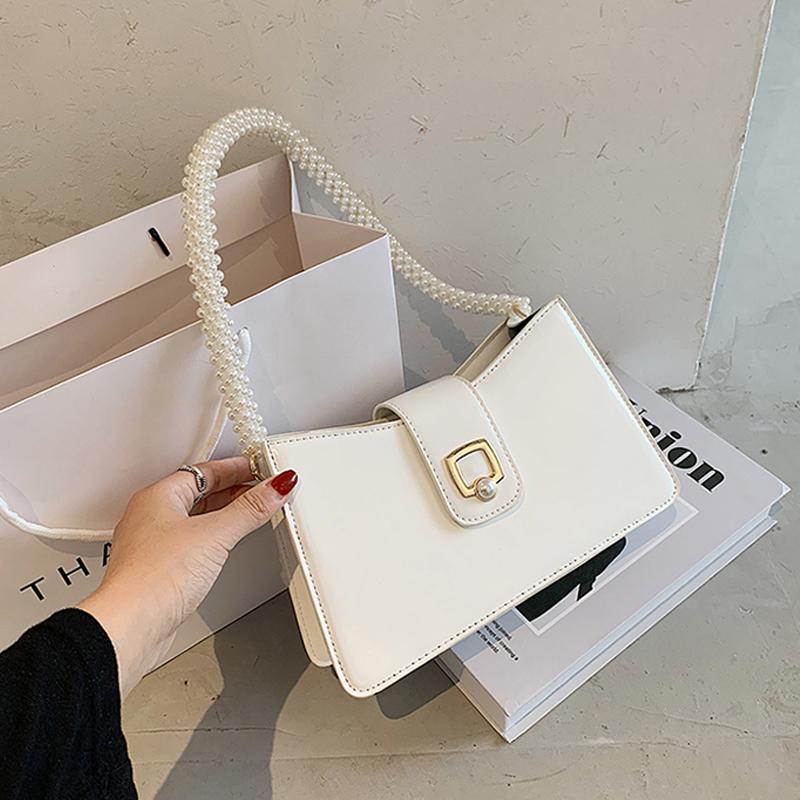 

Stone Pattern Leather Underarm Bag Women Shoulder Bags 2021 Autumn Ladies Handbags Crossbody Bag Pearl Shoulder Strap Tote Bags, A black