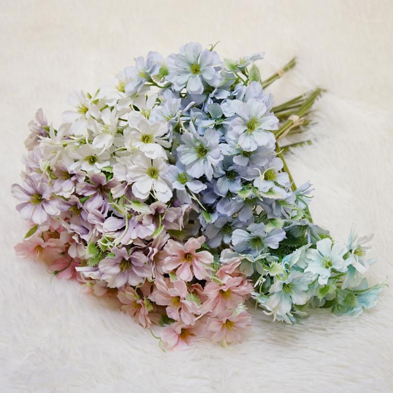 

6 Branch/bouquet Silk Bride Flower Bouquet Christmas Home Wedding New Year Decoration Diy Fake Plants Artificial Wild Flower1, Lake blue
