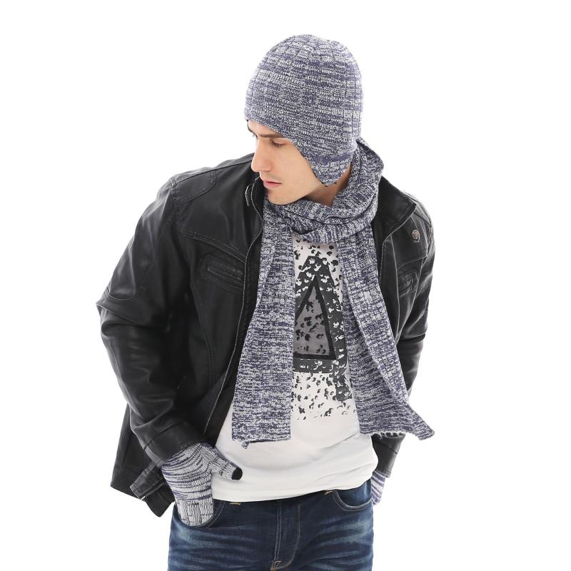 

Popular Style Hat Scarf Gloves Three-Piece Set Fall Winter Men Thermal Accessories