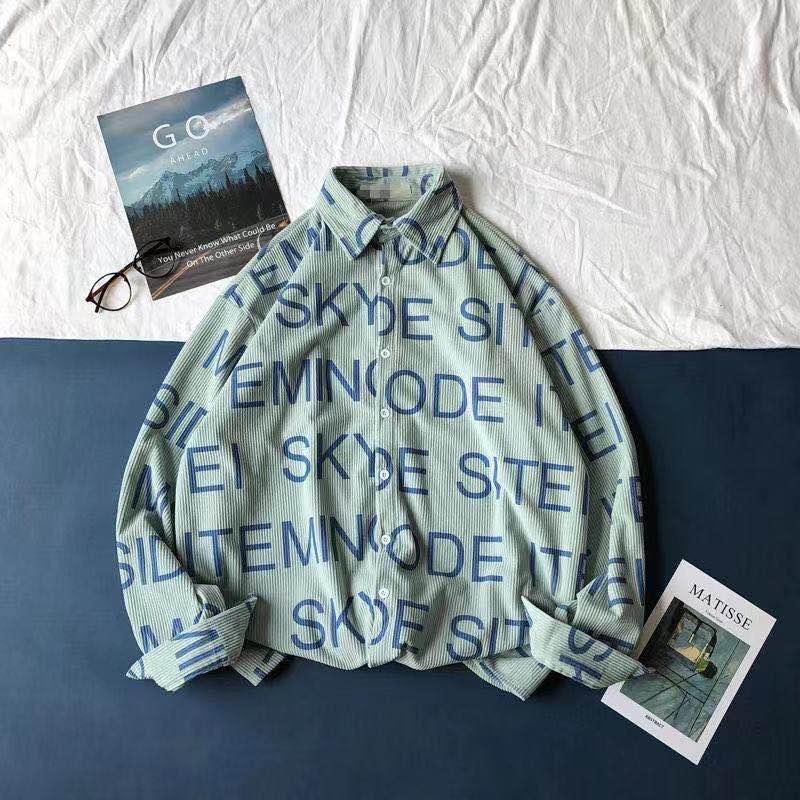 

Korean retro printed corduroy shirt loose corduroy shirt men's long-sleeved, 01