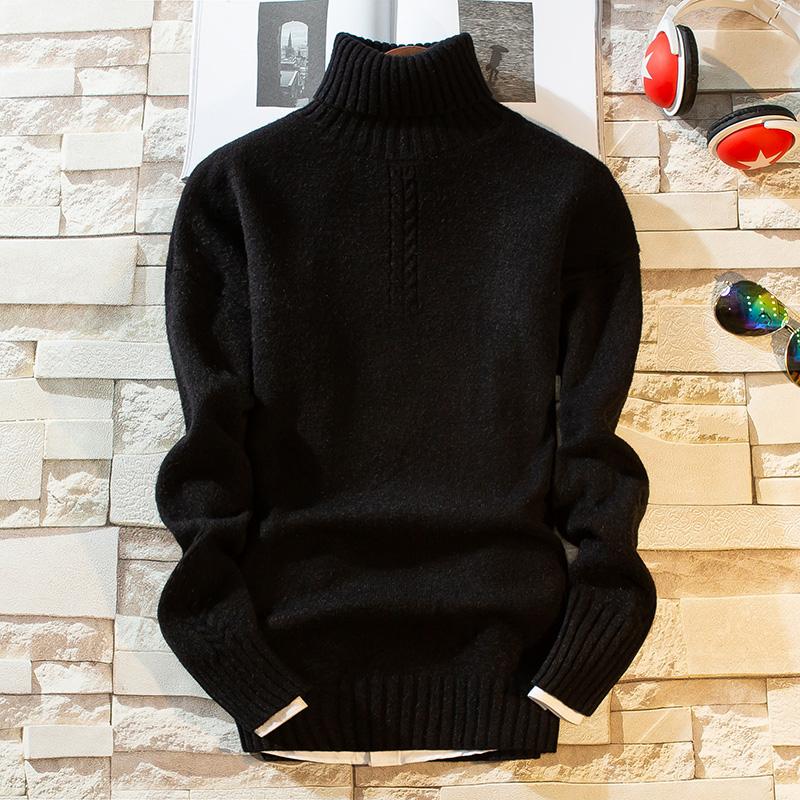 

2021 New Winter Thick Warm Cashmere Sweater Men Long Sleeve Turtleneck Men's Pullover Sweaters Top Quality Soft Warm Pull Homme, Black