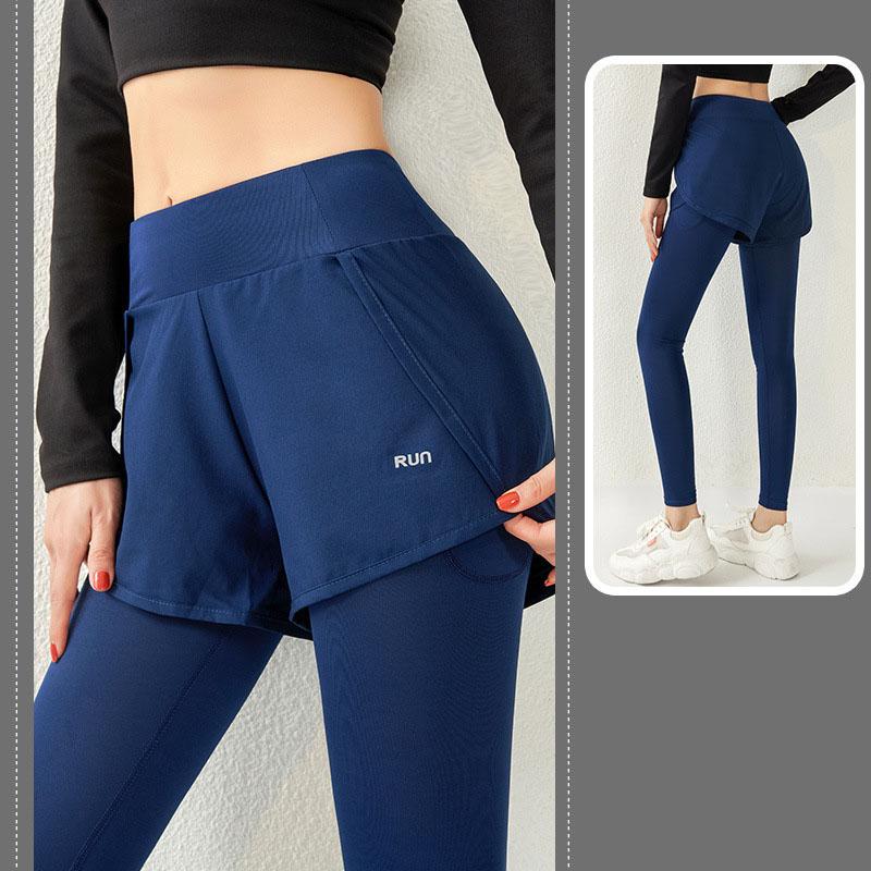 

Women high waistband Yoga Leggings fake two-piece fitness pants wearing fast dry running elastic tight Yoga Pants Sport Leggings, Purple